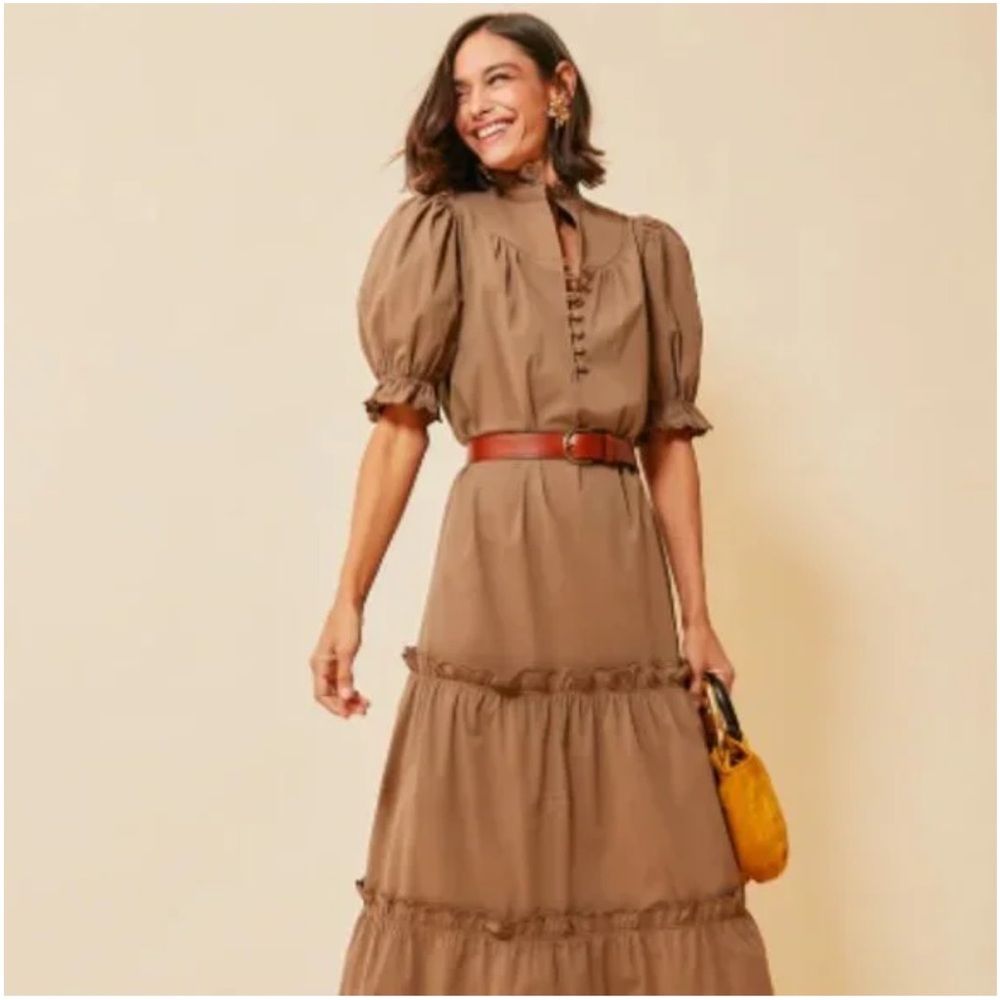 NWT Tuckernuck Brown Maxi Dress with Puff Sleeves